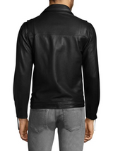 Men Black Biker Zipper Leather Jacket
