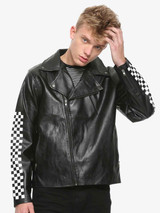 Mens Lapel Collar Checkered Leather Jacket Mens Lapel Collar Checkered Leather Jacket