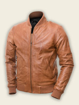 Men Brown Bomber Leather Jacket