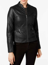 Women Slim Fit Moto Black Jacket