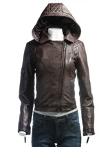 Dark Brown Hooded Biker Leather Jacket