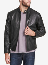 Mens Plain Black Snap Collar Biker Racer Jacket Mens Plain Black Snap Collar Biker Racer Jacket