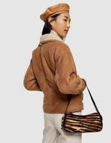 Womens Faux Shearling Nutty Brown Biker Leather Jacket