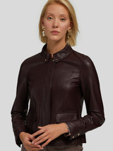 Womens Dark Brown Bike Racer Leather Jacket