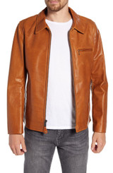 Mens Brown Shiny Biker Stand Collar Jacket Mens Brown Shiny Biker Stand Collar Jacket