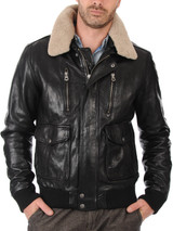 Mens Black Fur Collar Bomber Jacket Mens Black Fur Collar Bomber Jacket
