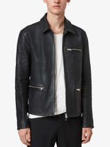 Mens Black Leather Stand Collar Biker Jacket Mens Black Leather Stand Collar Biker Jacket
