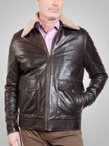 Mens Brown Biker Fur Leather Jacket