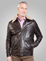 Mens Brown Biker Fur Leather Jacket