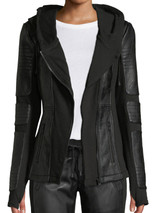 Womens Hooded Black Terry Moto Jacket
