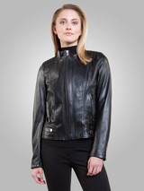 Womens Dashing Zipper Leather Biker Jacket