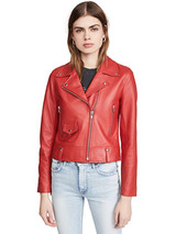 Womens Red Biker Leather Jacket