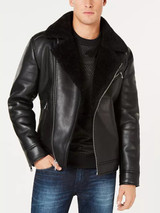 Mens Shearling Black Faux Leather Leather Jacket
