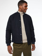Navy Faux Wool Bomber Jacket