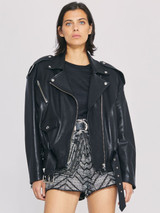 Womens Black Balted Leather Jacket