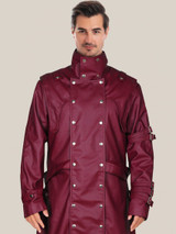 Men's Glossy Maroon Faux Leather Trench Coat
