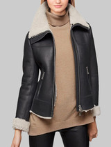 Women Black Aviator Shearling Jacket