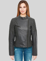 Women's Quilted Black Leather Biker Jacket