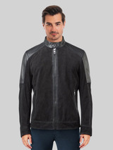 Men's Snap Tab Black Leather Jacket
