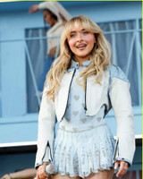 Sabrina Carpenter Coachella Moto Blue Leather Jacket