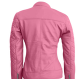 Women's Pink Quilted Leather Jacket