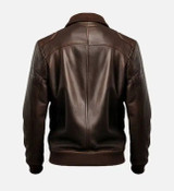 Men's Dark Brown Leather Bomber Jacket