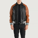 Men's Walton Black & Brown Leather Varsity Jacket