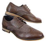 Men's Vintage Classic Brown Leather Tweed Shoes