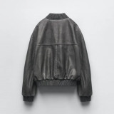 Washed Effect Leather Jacket