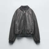 Washed Effect Leather Jacket