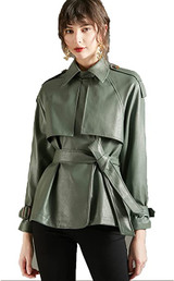 Women's Faux Leather Green Coat