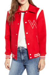 Womens Bright Red Varsity Jacket Womens Bright Red Varsity Jacket