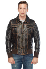 Real Distressed Leather Bomber Jacket