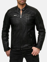 Men Piped Sleeve Motorcycle Jacket