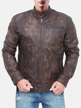 Men's Faded Brown Distressed Leather Jacket