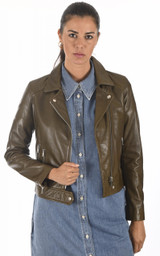Stylish Olive Green Real Leather Jacket For Women – Boneshia