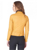 Womens Round Collar leather jacket Yellow