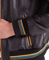 Black bomber hooded black leather hooded jacket for womens