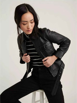 Button Cuffs Streetstyle Leather Jacket For Women.com