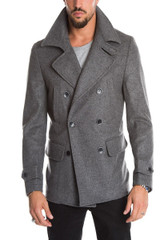 Men Grey Long Pea Coat