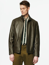 Mens Stand Collar Leather Jacket
