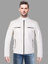 Men's White Biker Leather Jacket