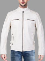 Men's White Biker Leather Jacket