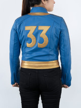 Handmade Vault33 Lucy Fallout Inspired New Vegas Blue Gold Leather Cosplay Costume Jacket Women