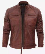 Men Brown Café Racer Leather Jacket Men Brown Café Racer Leather Jacket