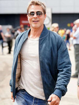 Brad Pitt Formula 1 Blue Bomber Leather Jacket Brad Pitt Formula 1 Blue Bomber Leather Jacket