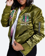 AKA Sorority Bomber jacket green back image