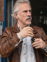 Old Guy 2025 Christoph Waltz Brown Leather Jacket