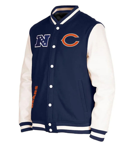 Chicago Bears Third Down Navy & White Varsity Jacket