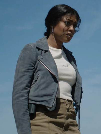 High Potential Javicia Leslie Grey Suede Leather Jacket